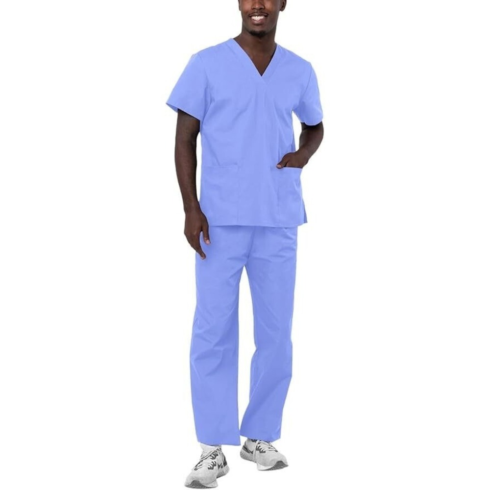 Adar Universal Unisex Drawstring Top & Bottom Scrub Set #701 - Ceil Blue - M